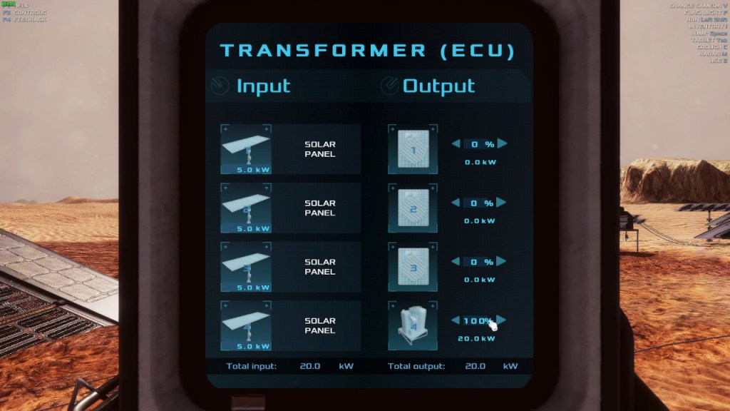 Occupy Mars Power Guide - Set transformer output to 100% for battery