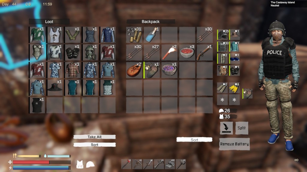 As you can see in this image, even identical clothing items take up a separate slot.