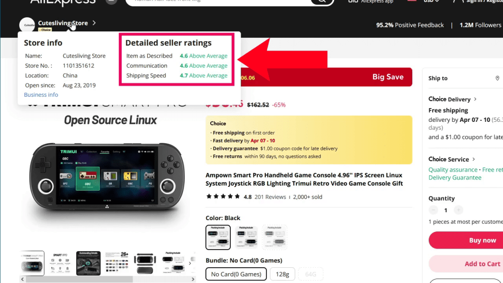 Check the detailed seller ratings to make sure the store is actually fulfilling orders.