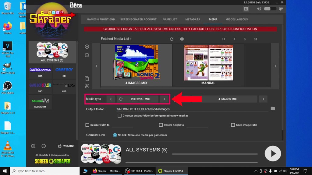Change the media type to Video or Normalized Video since we want video previews for AdvanceMENU.
