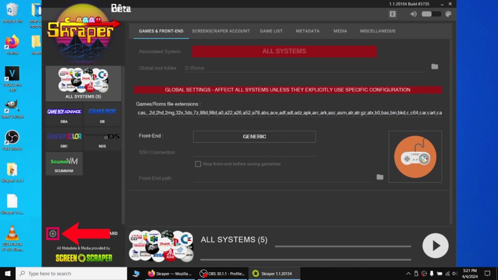 Click the little plus icon to add systems that skraper didn't detect.