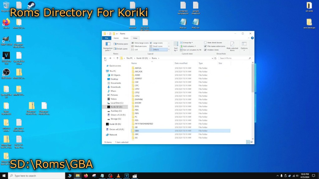 The Roms directory for Koriki is SD:\Roms\GBA