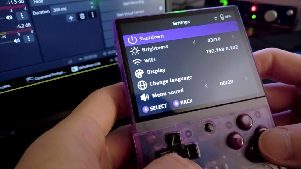 If you have WiFi turned on, it should show the Miyoo's IP.