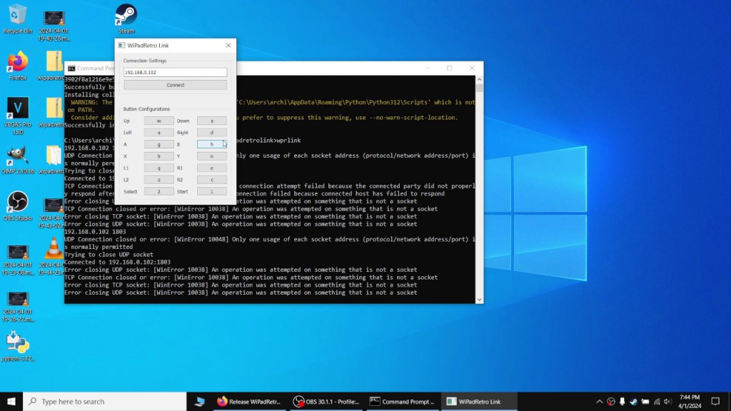 This is what the app looks like. You can rebind keys after disconnecting.