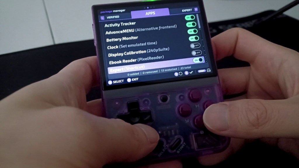 Make sure "Expert (Shortcut)" is enabled in the APPS tab in Package Manager. This is how we'll be accessing GME. You can also load it from RetroArch but that takes more steps.