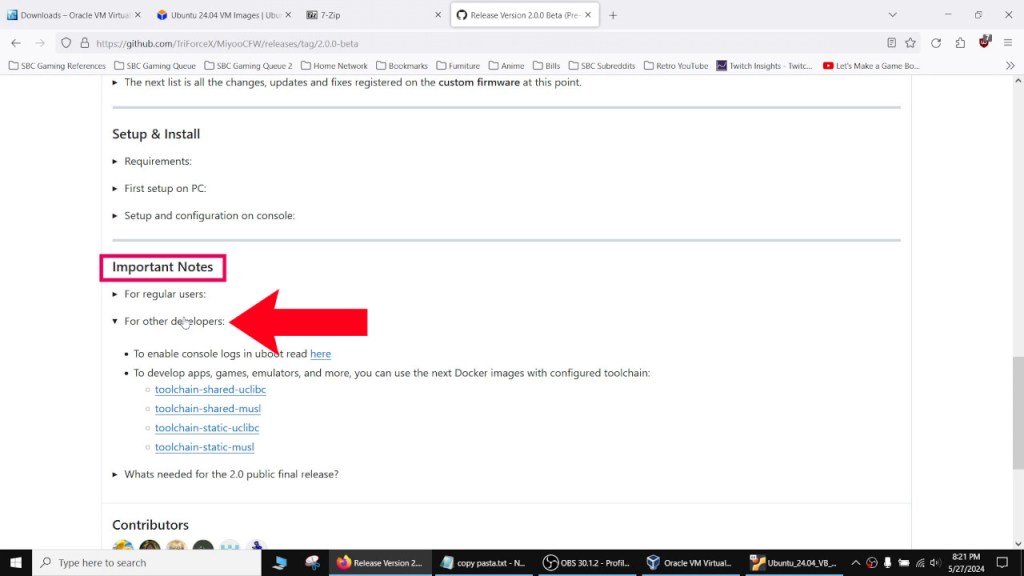 The toolchain is found under "Important Notes", "For other developers".