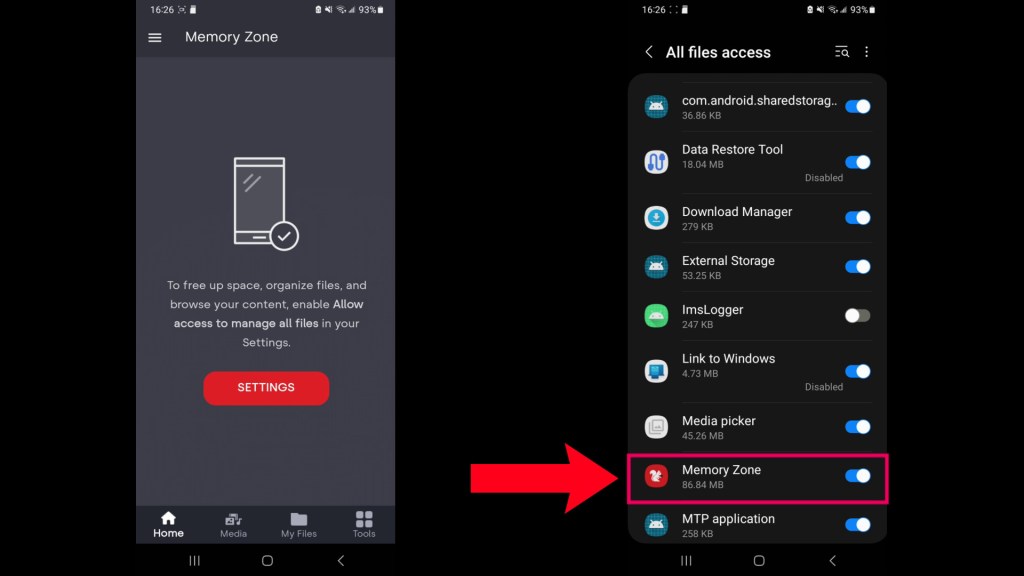 Give SanDisk Memory Zone permission to access all files.
