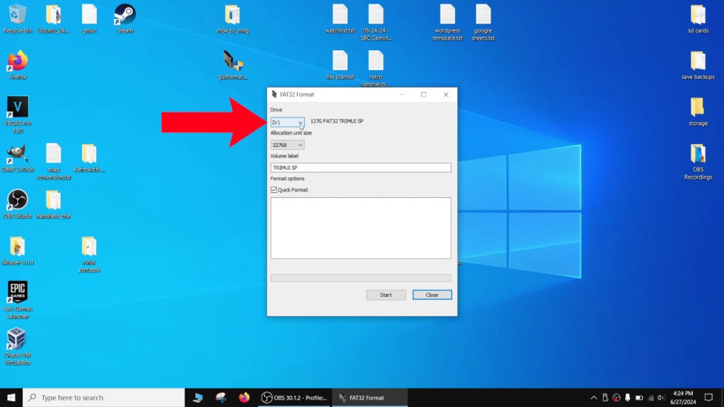 Make sure your microSD card is selected under "Drive". Formatting the wrong thing will not be good times.