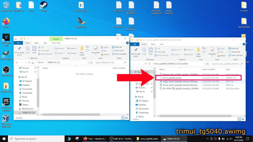 The firmware update is contained in the .awimg file. We just need to copy this to the root of our microSD card.